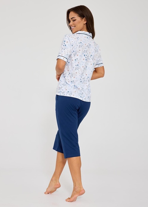 Piżama damska Cornette krótki rękaw Rozpinana góra biały granat - obrazek 4
