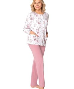 Alternative view of Piżama damska do szpitala Martel Rozpinana Długi rękaw brudny róż