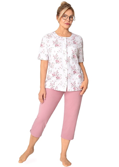 Piżama damska do szpitala Martel krótki rękaw Rozpinana brudny róż - obrazek 3
