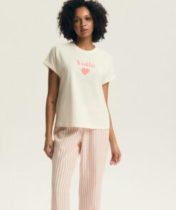 Piżama damska Henderson długie spodnie krótki rękaw różowa