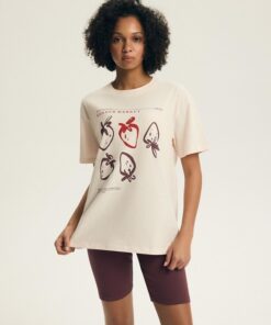 Piżama damska Henderson krótkie spodnie ecru brąz truskawki