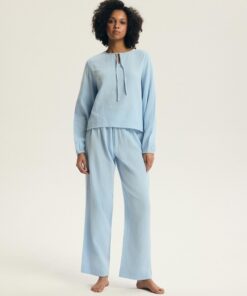 Alternative view of Muślinowa Piżama damska Henderson długa bawełna Muślinowa jasny błękit