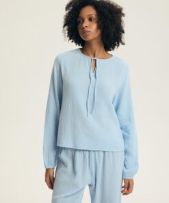 Muślinowa Piżama damska Henderson długa bawełna Muślinowa jasny błękit