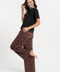 Alternative view of Piękna Piżama damska Moraj krótki rękaw i długie spodnie czarno brązowa