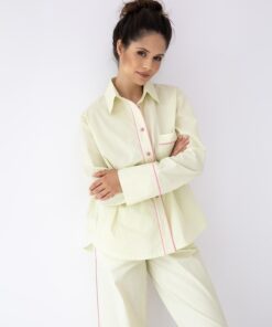 Piżama damska Sensis długi rękaw bawełniana rozpinana Limonka