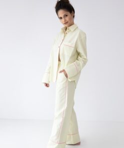 Alternative view of Piżama damska Sensis długi rękaw bawełniana rozpinana Limonka