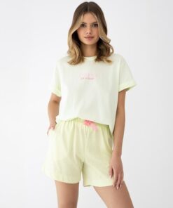 Piżama damska Sensis Savanna krótkie spodenki limonkowa