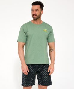 Piżama męska Cornette krótki rękaw i krótkie spodnie zielona