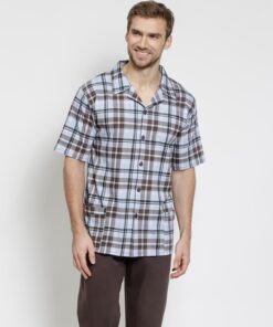 Piżama męska Taro krótki rękaw i długie spodnie Rozpinana brąz