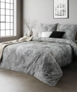 Szara pościel w marmurowy wzór – 100% bawełna Satynowa