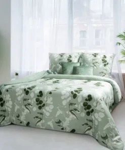 Zielona pościel w listki ze 100% bawełny miękkiej Satynowej Polska Pościel