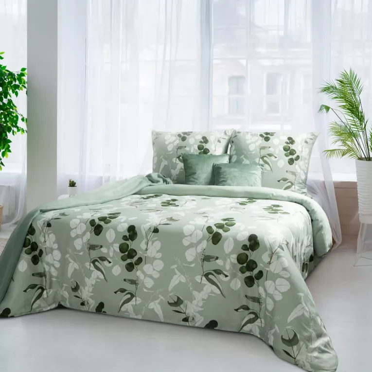 Zielona pościel w listki ze 100% bawełny miękkiej Satynowej Polska Pościel