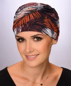 Czepek na basen damski brąz w palmy