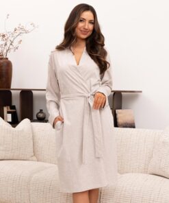 Cienki bawełniany szlafrok damski Regina pudrowy beżowy