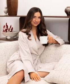 Alternative view of Cienki bawełniany szlafrok damski Regina pudrowy beżowy