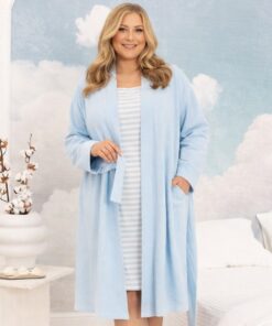 Cienki bawełniany szlafrok damski Regina pudrowy niebieski Plus Size