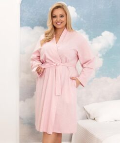 Cienki bawełniany szlafrok damski Regina różowy Plus Size