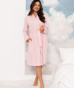Alternative view of Cienki bawełniany szlafrok damski Regina pudrowy różowy