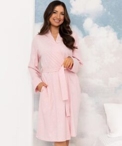 Cienki bawełniany szlafrok damski Regina pudrowy różowy