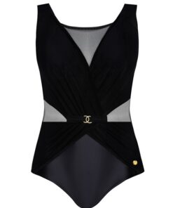 Alternative view of Kostium kąpielowy jednoczęściowy wstawki siateczki czarny