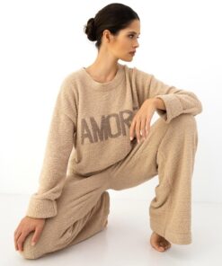 Piżama damska ciepła Sensis Homewear dres boucle beżowy
