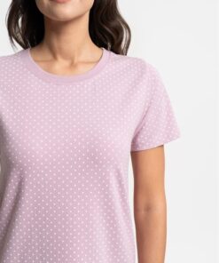 Alternative view of Koszula nocna bawełniana krótki rękaw w kropki pudrowy wrzosowy