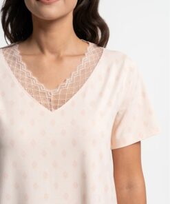 Alternative view of Koszula nocna bawełniana krótki rękaw przed kolano jasna brzoskwinia