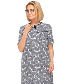 Koszula nocna do szpitala Martel rozpinana krótki rękaw granat listki