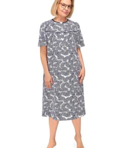 Alternative view of Koszula nocna do szpitala Martel rozpinana krótki rękaw granat listki