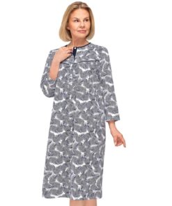 Koszula nocna do szpitala Martel rozpinana rękaw 3/4 granat listki