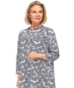 Alternative view of Koszula nocna do szpitala Martel rozpinana rękaw 3/4 granat listki