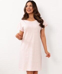 Koszula nocna Regina krótki rękaw Bawełna pudrowy różowy