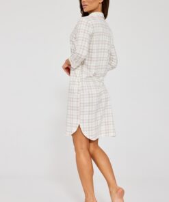 Alternative view of Koszula nocna Cornette rękaw 3/4 Rozpinana na guziki ecru krata