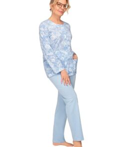 Alternative view of Piżama damska Martel Rozpinana Długi rękaw błękit róże