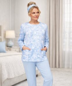 Piżama damska Martel Rozpinana Długi rękaw błękit róże