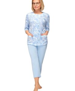 Alternative view of Piżama damska do szpitala Martel rękaw 3/4 Rozpinana błękit róże