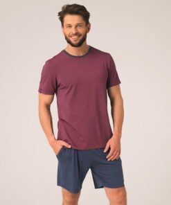 Piżama męska Key Bambusowa krótkie spodenki granat bordo