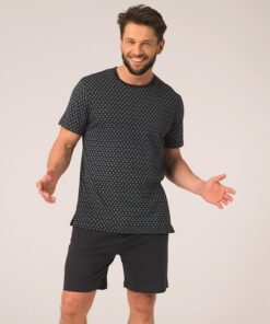 Piżama męska Key Bawełniana krótkie spodenki czarny granat