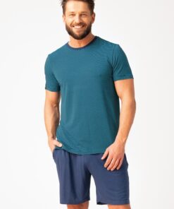 Piżama męska Key Bambusowa krótkie spodenki niebieski granat