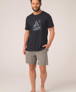 Alternative view of Piżama męska Key Bawełniana krótkie spodenki granat szary