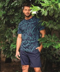 Alternative view of Piżama męska Key Bawełniana krótkie spodenki granat wzór