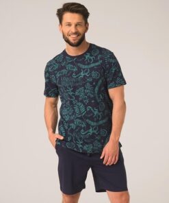 Piżama męska Key Bawełniana krótkie spodenki granat wzór