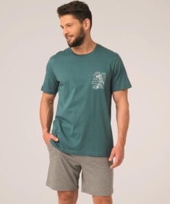 Piżama męska Key Bawełniana krótkie spodenki morski szary