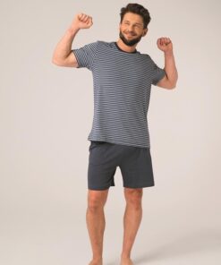 Alternative view of Piżama męska Key Bawełniana krótkie spodenki niebieski paski