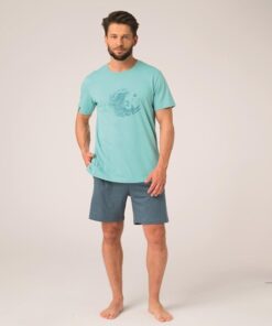 Alternative view of Piżama męska Key Bawełniana krótkie spodenki turkus morski