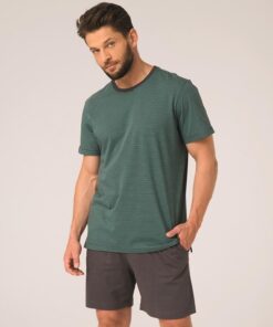 Piżama męska Key Bawełniana krótkie spodenki zielony grafit paski