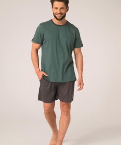 Alternative view of Piżama męska Key Bawełniana krótkie spodenki zielony grafit paski