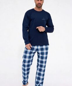 Alternative view of Piżama męska Cornette bawełniana długi rękaw krata granatowa