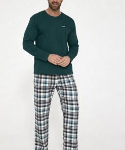 Alternative view of Piżama męska Cornette bawełniana długi rękaw krata zielona