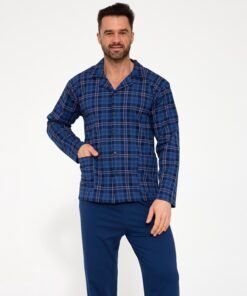 Piżama męska Cornette długi rękaw Rozpinana koszula granatowa